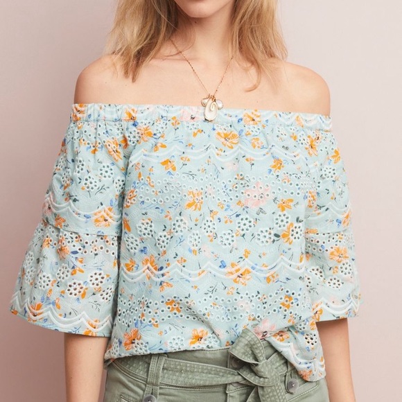 Anthropologie off the shoulder blouse mint - Picture 1 of 2